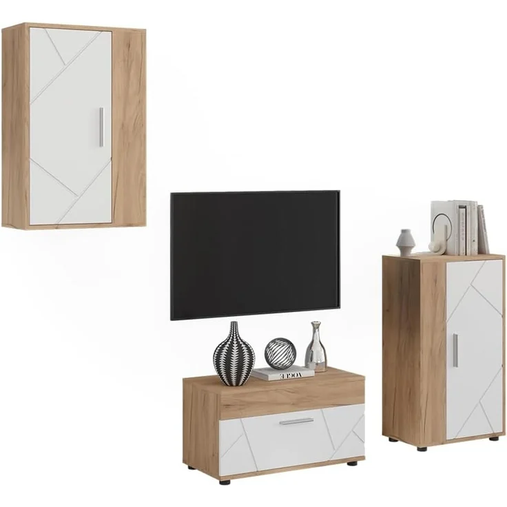 Wohnwand Berno Goldkraft Eiche/Weiß 3-teiliges Set Vicco – Bild 5