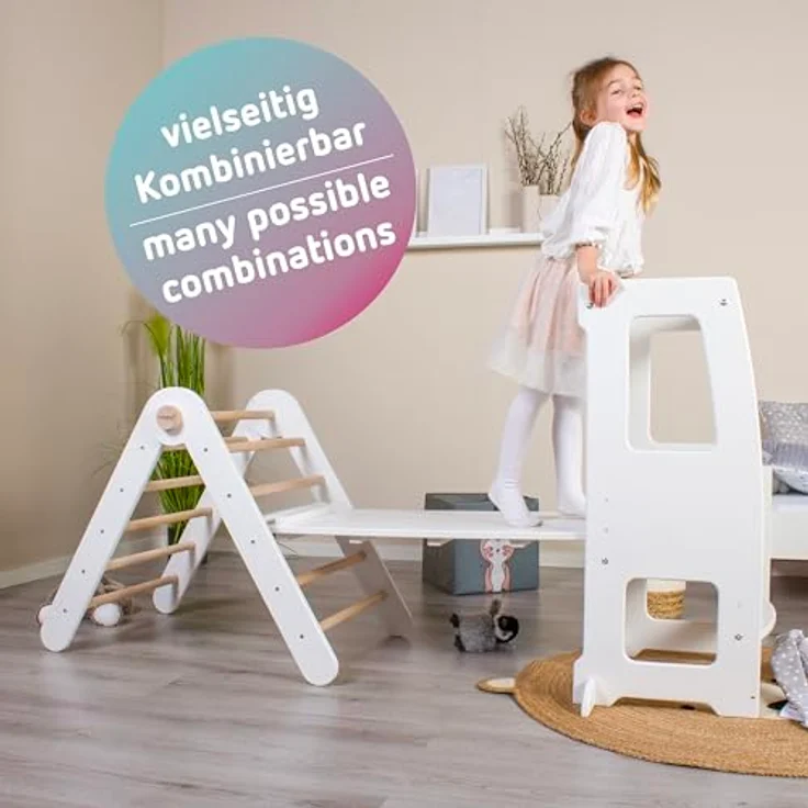 babybay Kletterleiter und Rutsche Littlefoot 2-in-1 für Lernturm und Kletterdreieck, beige lackiert – Bild 10