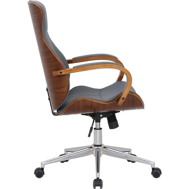 TPFLiving Bürostuhl Mellow mit bequemer Rückenlehne - höhenverstellbar und 360° drehbar (Schreibtischstuhl, Drehstuhl, Chefsessel, Bürostuhl XXL), Gestell: Metall chrom - Sitz: Kunstleder walnuss/grau – Bild 2