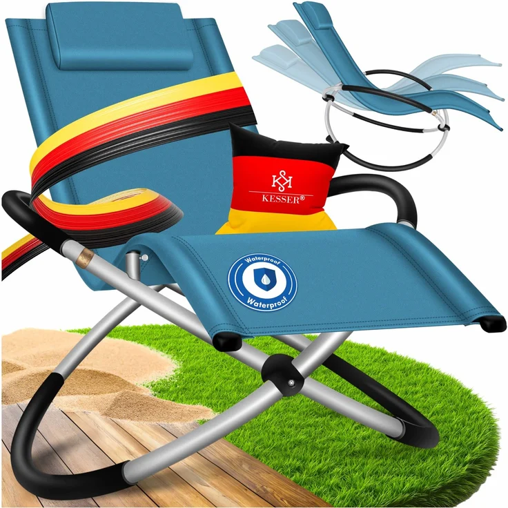 KESSER® Relaxliege Liegestuhl | Gartenliege Sonnenliege | Gartenstuhl | Klappstuhl faltbar | Schwungliege | Schaukelsessel | ergonomische Relaxsessel | wetterfest | 180 kg Belastung Petrol Blau – Bild 1