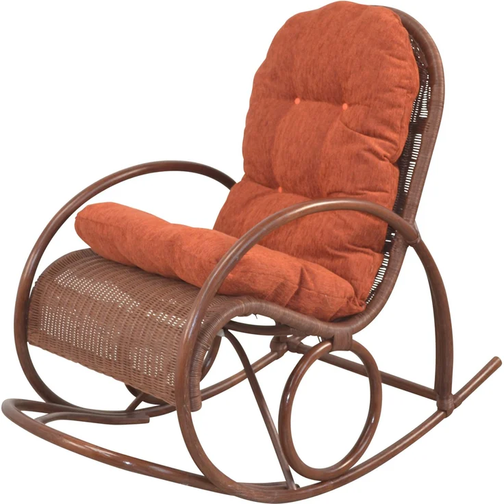Schaukelstuhl aus Rattan handgefertigt, braun, Kissen terra – Bild 1
