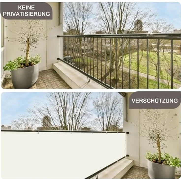 SUNNY GUARD Balkon Sichtschutz Wetterfest 100x400cm Balkonverkleidung Balkonabdeckung Balkonumspannung UV-Schutz Windschutz mit Kabelbinder,Creme – Bild 4