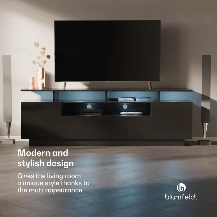 blumfeldt Lowboard Perth Lowboard Fernsehschrank 150 x 35 x 50 cm, Fernsehschrank weiß TV-Schrank 3 Schubladen 150 x 35 x 50 cm (BxHxT) – Bild 2