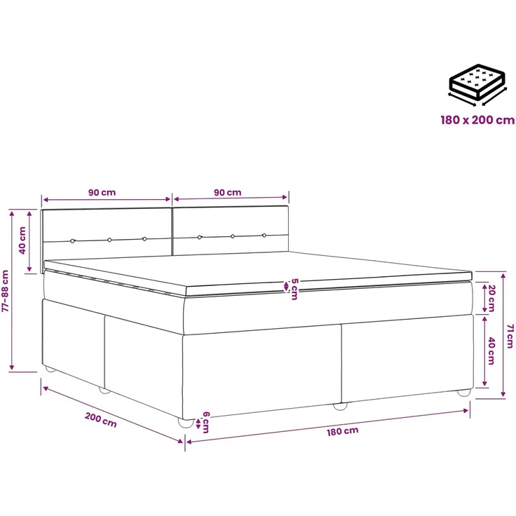 vidaXL Boxspringbett mit Matratze Schwarz 180 x 200 cm Samt 3451729 – Bild 11