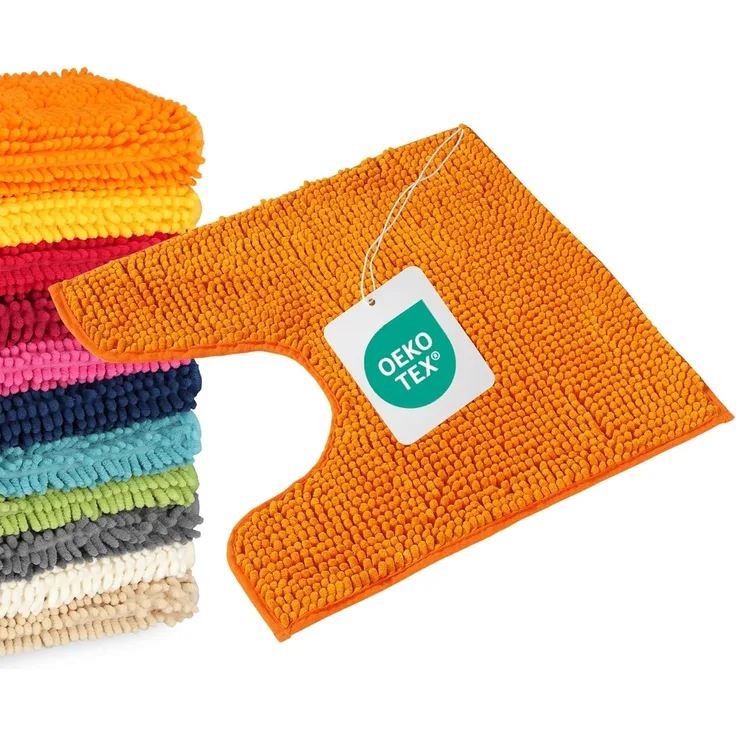 WohnDirect Badematte 45x45 cm MIT WC Ausschnitt | Orange - rutschfest & Waschbar - Badezimmerteppich zum Set kombinierbar, Badvorleger, WC Garnitur, Badteppich