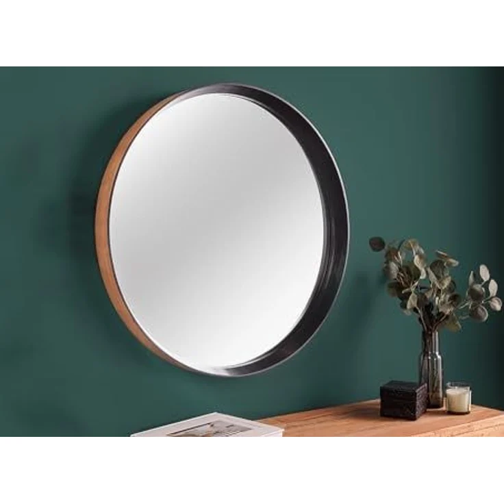 riess-ambiente Wandspiegel AMSTERDAM Ø70cm natur / schwarz (Einzelartikel, 1-St), Schlafzimmer · Eiche-Massivholz · Deko · handmade · rund · Flur – Bild 2