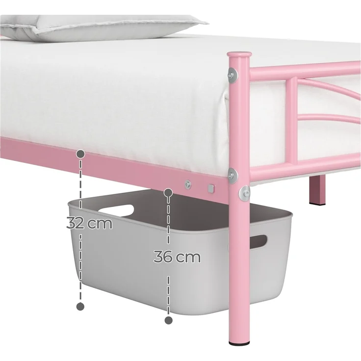 Yaheetech Metallbett mit Lattenrost, Wolkenmuster, Hellrosa, 90x200 cm – Bild 6
