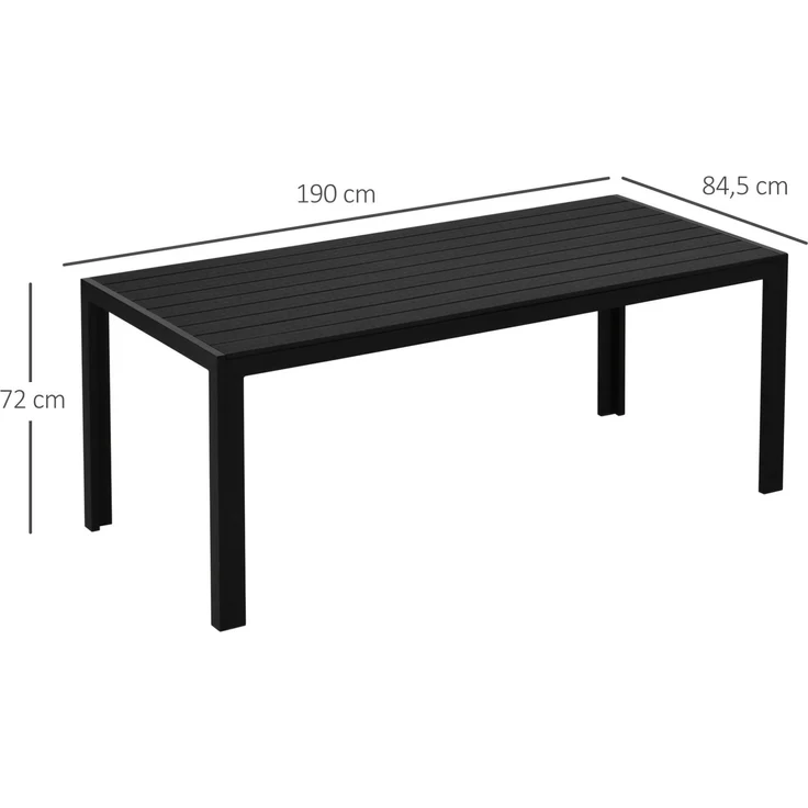 Gartentisch 190 x 84,5 x 72 cm aus Aluminium und Holz-Kunststoff-Verbundstoff – wetterfest in Schwarz – Bild 5