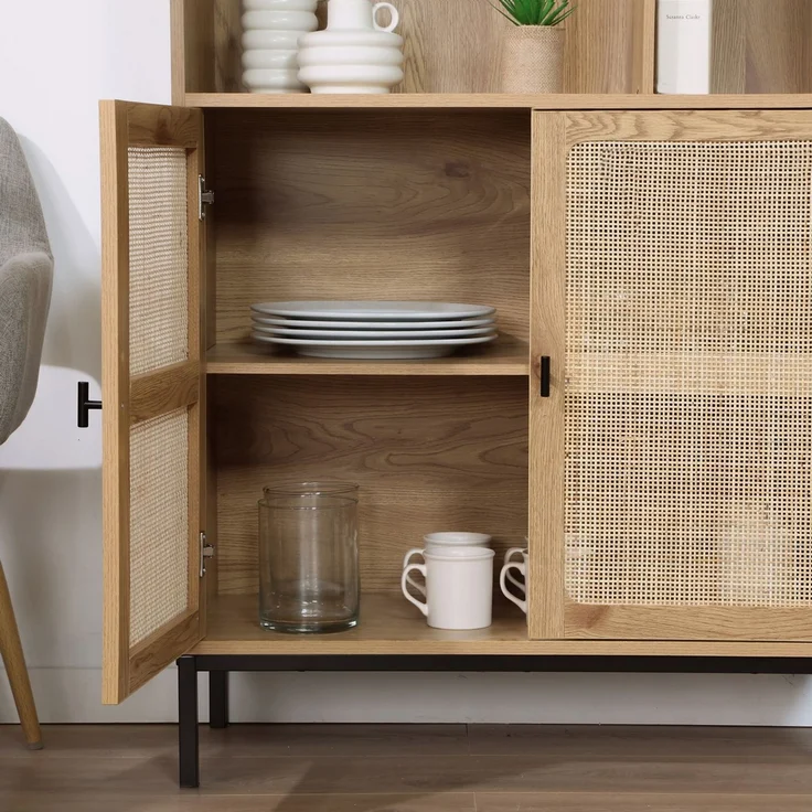 Casâme 'JAYA' Bücherregal mit Stauraum 2 Türen in Holzoptik - L80 x H175 cm - Helles Holz – Bild 5