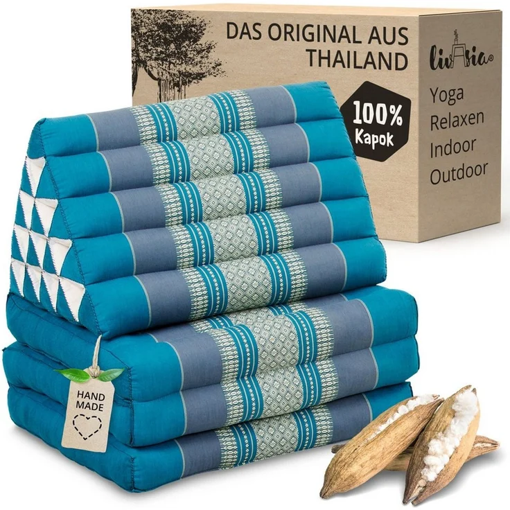 livasia Sitzsack Thaikissen XXL hoch, vegan und handgefertigt, 185x55x8cm, Kapok – Bild 1