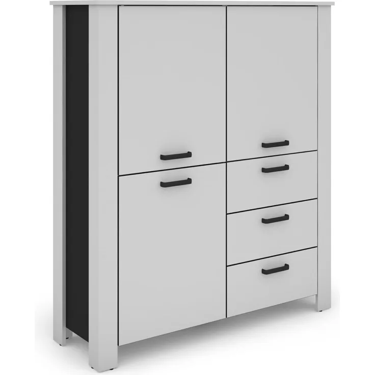 byLIVING Higboard FARO/Stollenoptik / 3 Türen und 3 Schubkästen/verstellbare Einlegeböden/viel Stauraum/Sideboard/Kommode/Maße: B 160, H 84, T (Weiß)