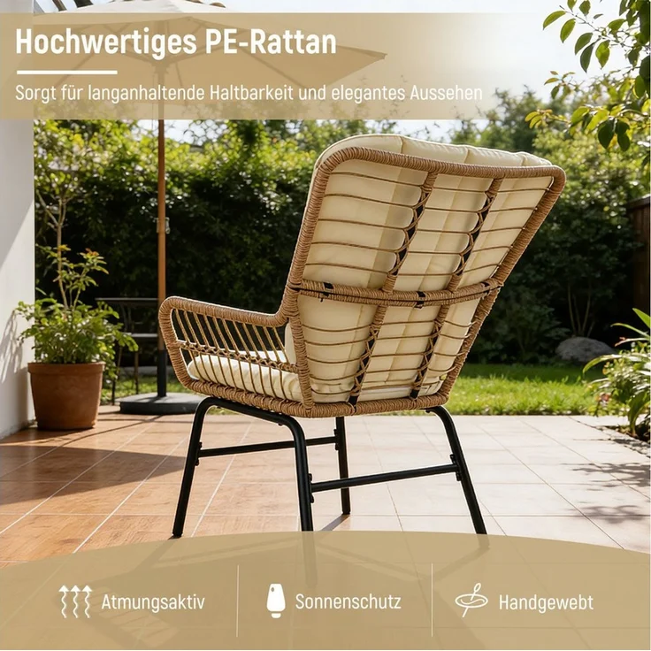 COSTWAY Balkonset, (3-tlg), Bistro-Set, Rattan Gartenmöbel Set mit 2 Stühle – Bild 1
