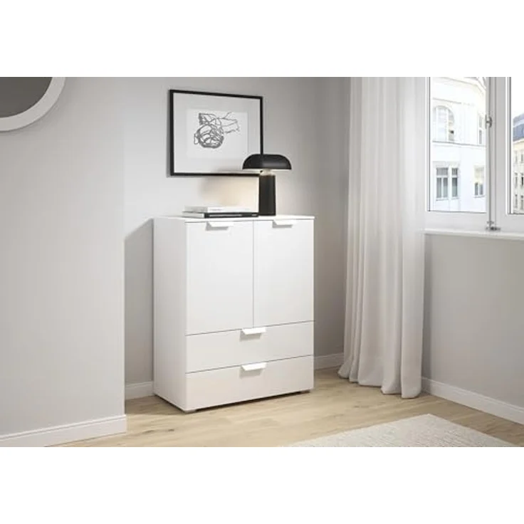 rauch Aditio Box, Kommode, 2-türig, 2 Schubladen, mit Glasfront, mit Softclose-Funktion, Farbe Weiß, BxHxT 80x100x42cm – Bild 2