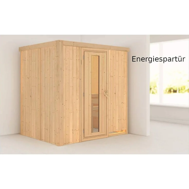 Karibu Sauna Bodin + 9kW Saunaofen mit integrierter Steuerung Graphit-Ganzglastür – Bild 4