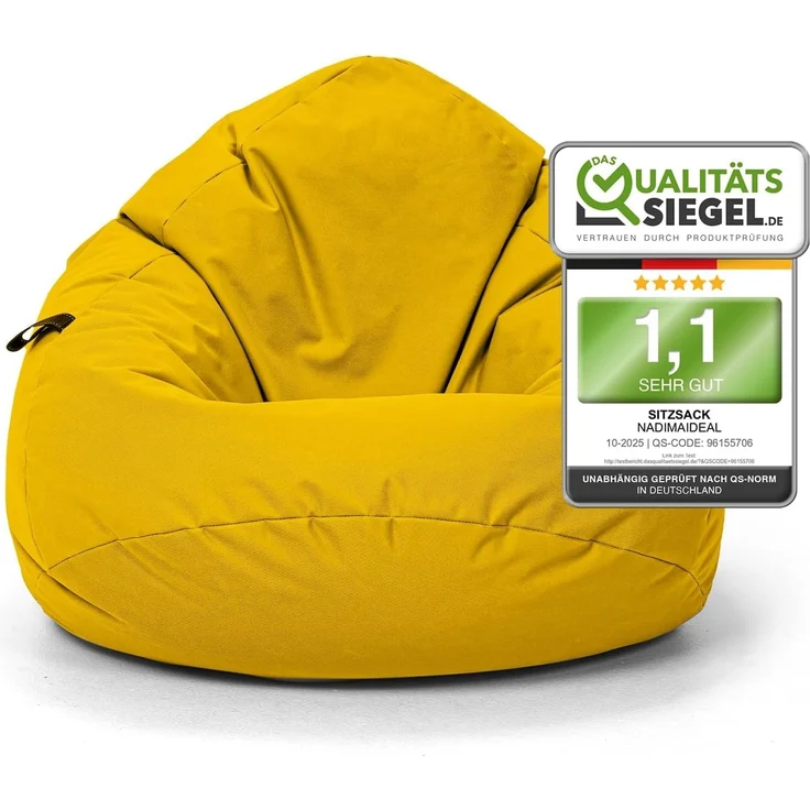 Nadimaideal Sitzsack Tropfenform Kastanie | Bodenkissen für Kinder & Erwachsene | Indoor & Outdoor | Gaming Sitzsack - Sitzkissen - Beanbag | Füllung EPS Perlen (Gelb, XXL-Durchmesser 88 cm) – Bild 1