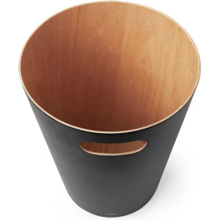 Umbra Cans & Bins Woodrow Mülleimer mit Griff, Abfalleimer, Müllsammler, Papierkorb, Gebeiztes Holz, Schwarz / Natur, 082780045