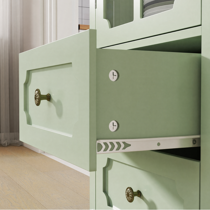 Vitrinenschrank 50 x 40 x 133 cm in Mintgrün mit Glastür und 2 Schubladen – Bild 8
