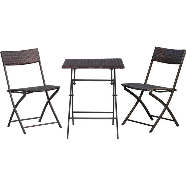 Outsunny Gartenlounge-Set mit 2 Stühle, Tisch, (Outdoor Balkonmöbel für 2 Personen, 3-tlg, Polyrattan Gartenmöbel Set), für Garten, Terrasse, Balkon, Kaffeebraun
