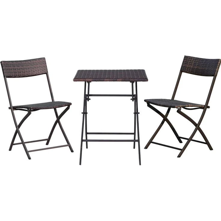 Outsunny Gartenlounge-Set mit 2 Stühle, Tisch, (Outdoor Balkonmöbel für 2 Personen, 3-tlg, Polyrattan Gartenmöbel Set), für Garten, Terrasse, Balkon, Kaffeebraun