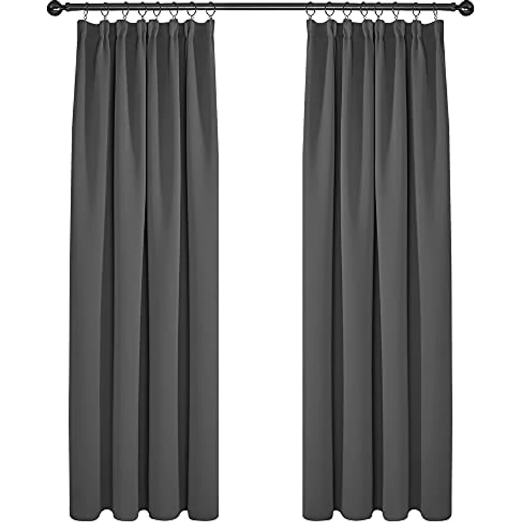 Deconovo Blickdichte Gardine mit Kräuselband Dicke Verdunkelungsgardinen Küche Fenster, 260x140cm(HöhexBreite), Dunkelgrau, 2er Set – Bild 7