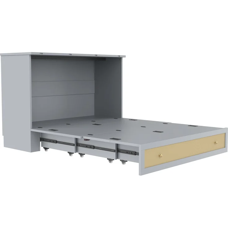 Schrankbett, 140 x 200, Mobiles Schrankbett mit Schubladen am Bettende und Regal am Kopfende des Bettes, mit USB und Steckdose, Umbaubares Plattformbett, Ohne Matratze, Grau – Bild 9