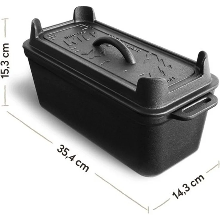 BURNHARD Gusseisen Brotbackform mit Deckel 3,5 L rechteckig, Pre-Seasoned, Kastenform ideal zum Brotbacken, Braten und Kochen, 35,4 x 14,3 x 15,3 cm, inkl. Anleitung zum Einbrennen​ - Schwarz - #946113 – Bild 4