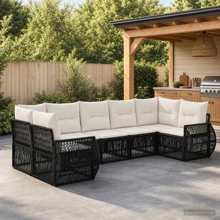 vidaXL Gartensofa-set 7 stk. 7-Sitzanzahl Schwarz und Cremeweiß 3435517 – Bild 1