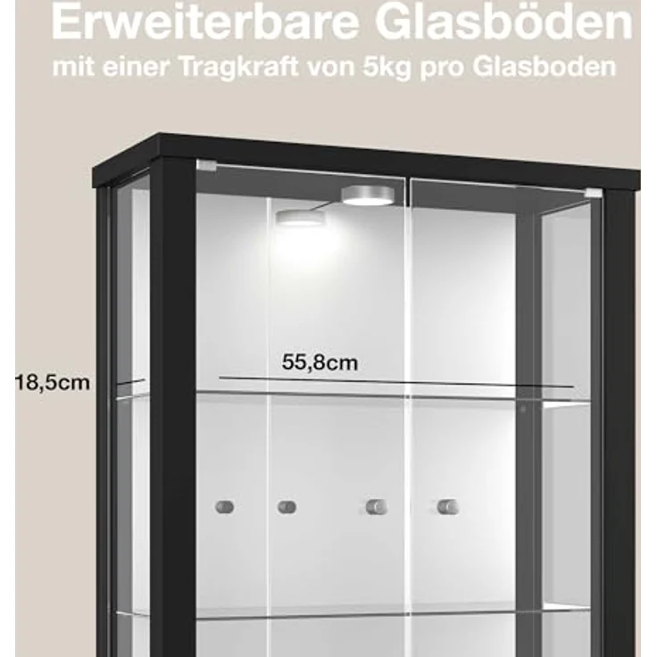 K-Möbel Hängevitrine, Schwarze Glasvitrine mit 2 Fächern, Rechteckig, 60x80x25 cm für Wohnzimmer und Wohnwände – Bild 5