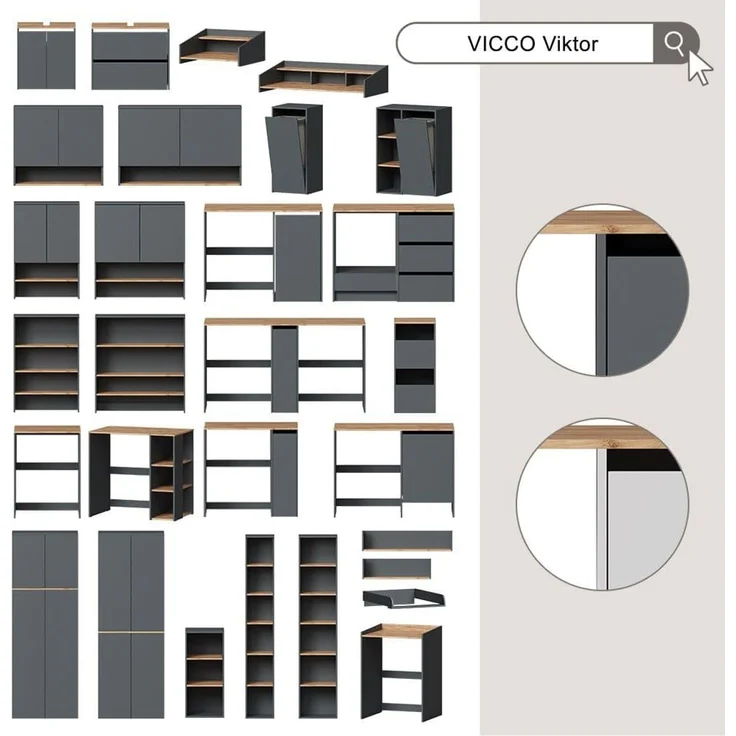 Waschmaschinenschrank Viktor Anthrazit/Goldkraft Eiche 113.6 x 88.2 cm Vicco – Bild 9