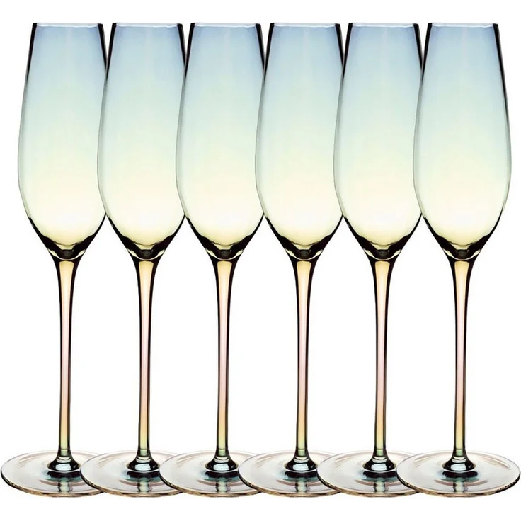 Intirilife Sektglas, 6-tlg, Glas, Champagner Sekt Glas Set Regenbogen Schimmer Wellenform 200 ml (6-tlg) – Bild 1