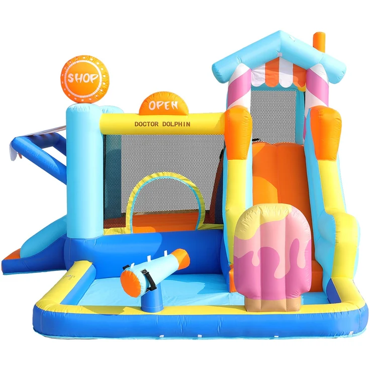 LVHOM Aufblasbare Hüpfburg mit Gebläse, Spielpool, Trocken-/Wasserrutsche, Springburg Outdoor, Wasserpark mit Trampolin, Planschbecken, 340 x 395 x 236cm – Bild 4