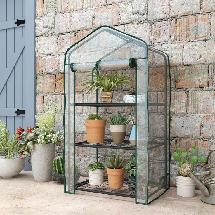 MELAYR, Gartenregal für Gewächshaus, 3 Ebenen, Maße 59 x 39 x 127 cm (L x B x H), Transparent – Bild 4