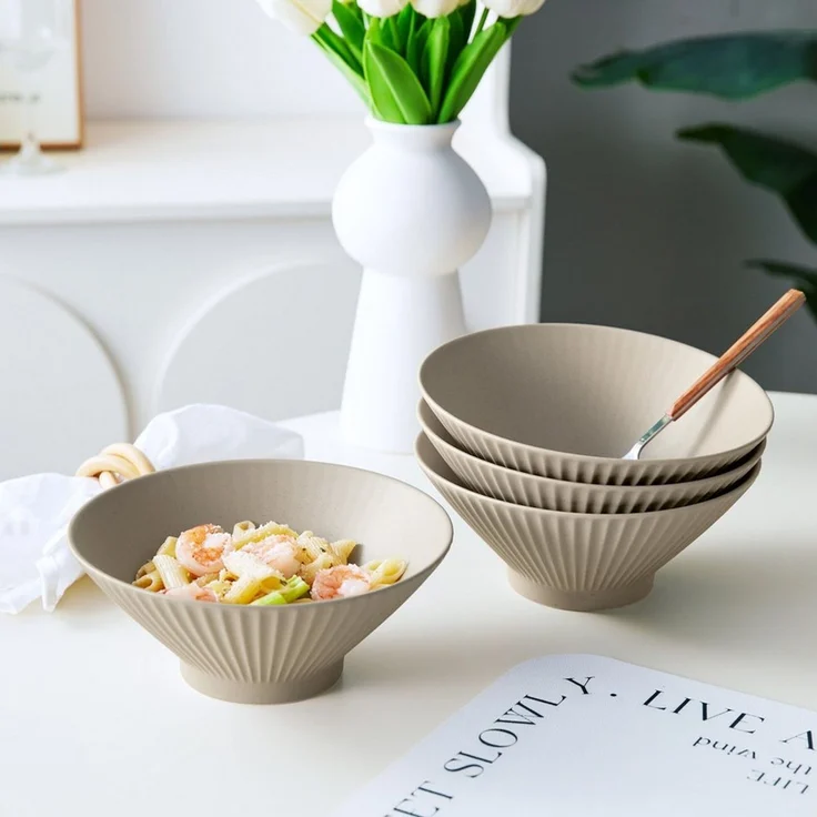 JIWOO Schüssel 4er Ø20cm, Japanische Ramenschüssel Suppenschüssel bowl Pastaschüssel, Keramik, (Schüsselset, 4-tlg), Bowl Hochwertige Schüsseln Braun Schüssel Mikrowellenofen Spülmaschine – Bild 3