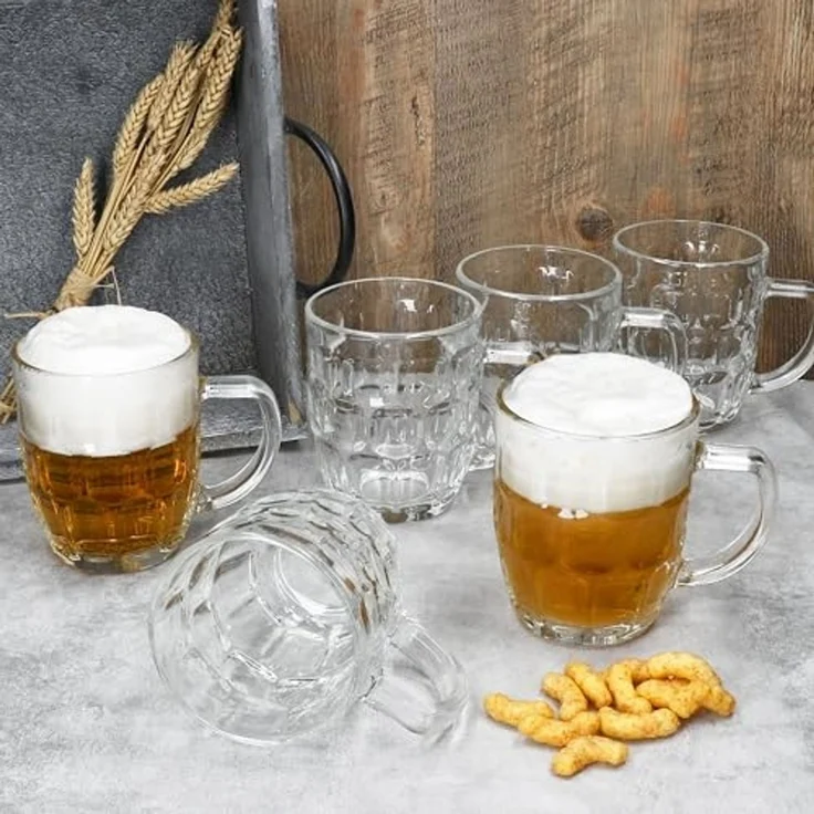 MamboCat Bierglas 6x Dublin Bierkrug 400ml mit Relief & Henkel Bierhumpen klar 0,4L, Glas – Bild 5