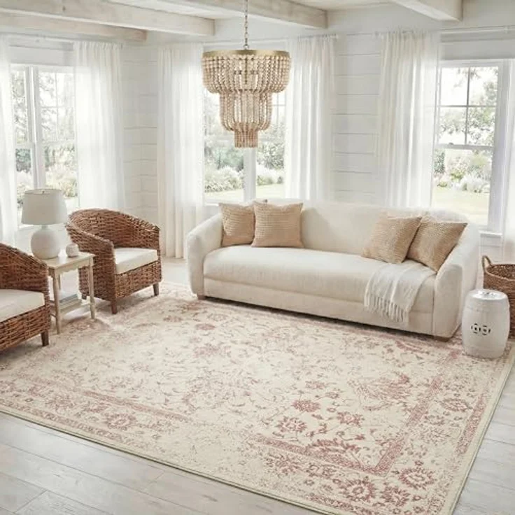 Safavieh Teppich 183x274 cm - Adirondack Collection - Transitional Design, Elfenbein & Rosa, Pflegeleichte Synthetikmischung, Ideal für Wohnzimmer, Schlafzimmer, Büro – Bild 1