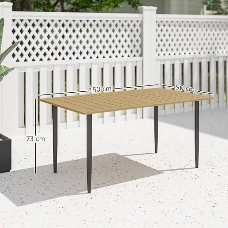 Outsunny Gartentisch mit Schirmloch, Lamellendesign (Campingtisch aus Stahl, 1-St, Balkontisch), für Garten, Balkon, Braun – Bild 3