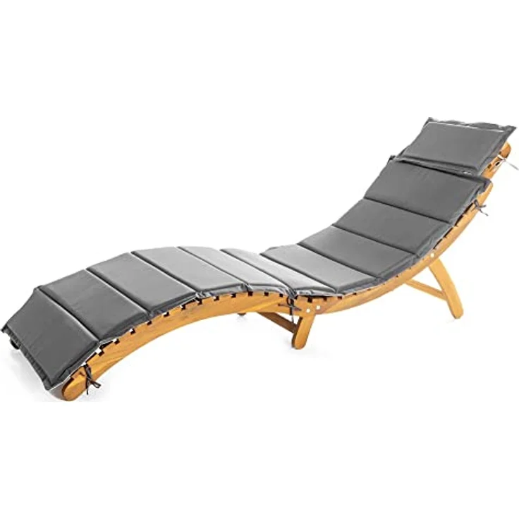 CHILLROI® faltbare Akazienholz-Sonnenliege, klappbar mit Wende-Polsterauflage in Hellgrau/Dunkelgrau, ca. 184 x 54 x 63 cm, max. Belastbarkeit 110 kg – Bild 2