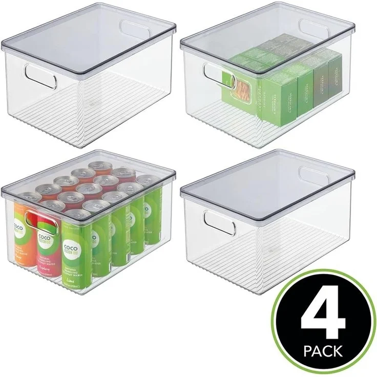 Aufbewahrungsbox + Deckel Organizer mDesign stapelbar 4er Set rauch/transparent – Bild 2