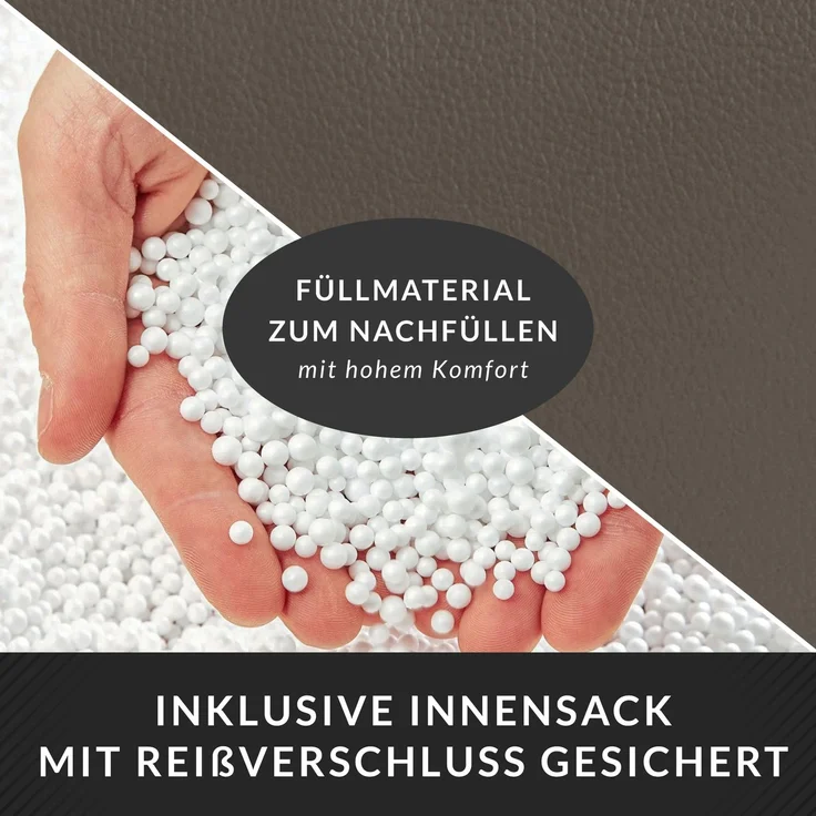 Green Bean® Sitzhocker aus Kunstleder - Pouf mit EPS Perlen Füllung - 43 x 30 cm - perfekte Ergänzung zum Sitzsack - Hellbraun-Grau – Bild 7