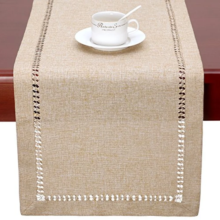 Grelucgo Handgefertigter Tischläufer mit Hohlsaum, rechteckig, 35,6x182,9 cm, Beige – Bild 4