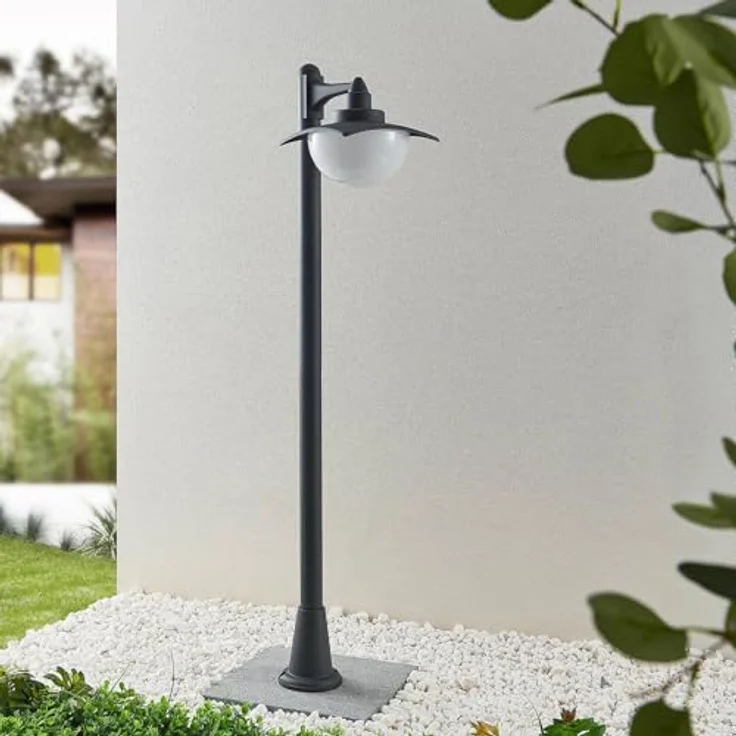 Lindby Außenleuchte Elinda, spritzwassergeschützt, Vintage-Rustikal in Schwarz, Aluminium, 1 flammig E27, Wegeleuchte Pollerleuchte – Bild 4