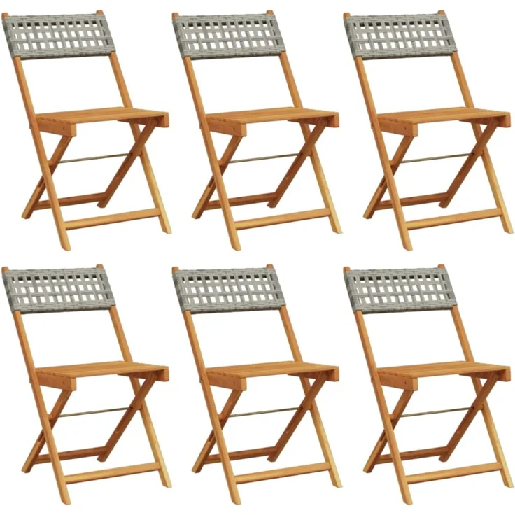 vidaXL Gartenstühle 6 Stk. Klappbar Grau Poly Rattan & Massivholz 3214596 – Bild 2