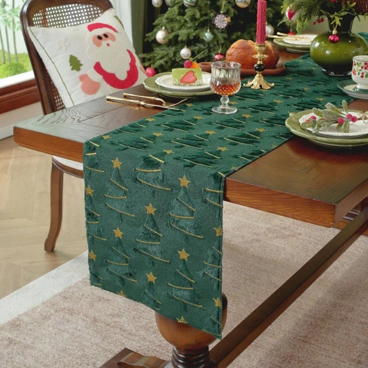 CLTYQ Tischläufer Weihnachtlicher Esstischläufer, Weihnachtsbaum-Tischläufer (1-tlg), Abwaschbare, Tischläufer modern, Pflegeleicht & fleckenabweisend – Bild 4