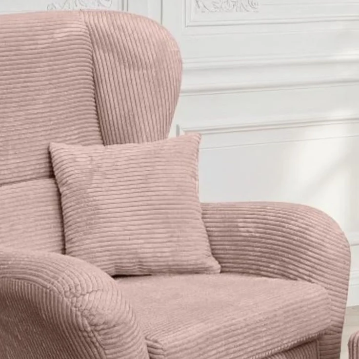 Ohrensessel mit Hocker Landhausstil Polster-TV-Lesesessel Cordstoff Rosa – Bild 5