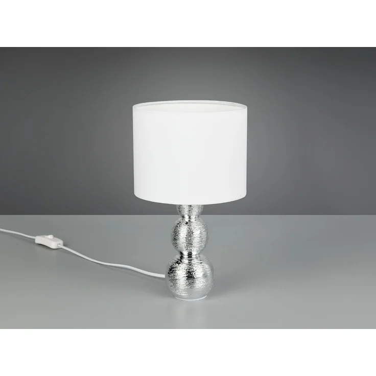 Tischleuchte LOVA mit Keramikfuß Silber & Stoffschirm Weiß, Höhe 29cm – Bild 6
