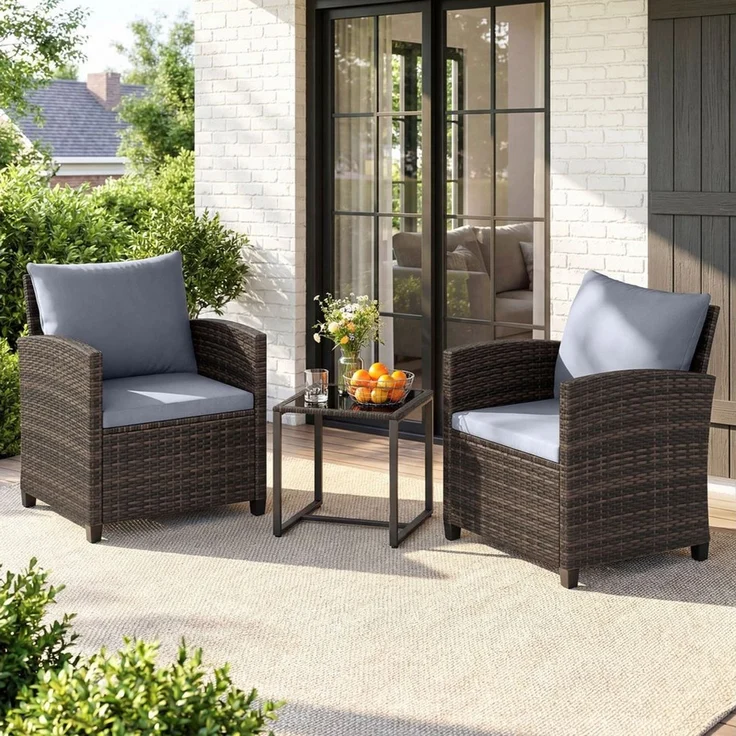 COSTWAY Balkonset, (3-tlg), Rattan Gartenmöbel mit 2 Stühle & Tisch, 2 Personen – Bild 1