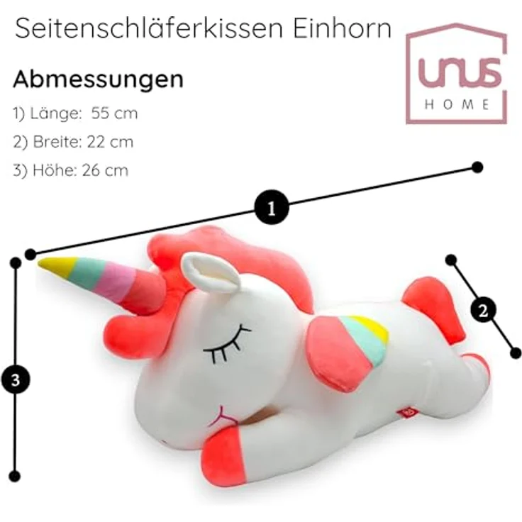 UNUS HOME Seitenschläferkissen Einhorn Kissen, 55cm, Lagerungskissen Stillkissen Kissen für Kinder Dekoration extrem weich – Bild 6