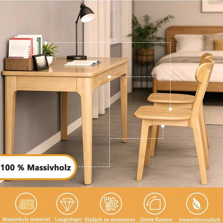 Esszimmerstühle aus Massivholz, 2er-Set mit geschwungener Rückenlehne, 40x49,5x78 cm,Holzfarben – Bild 9