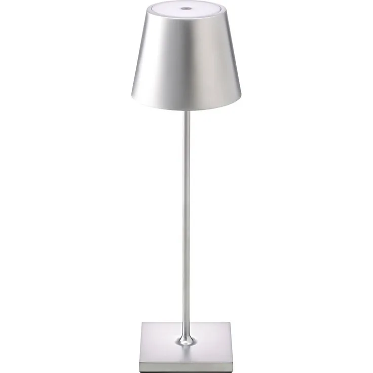 LED Tischleuchte, silber, Aluminium, Touchdimmer, Akku, H 38 cm