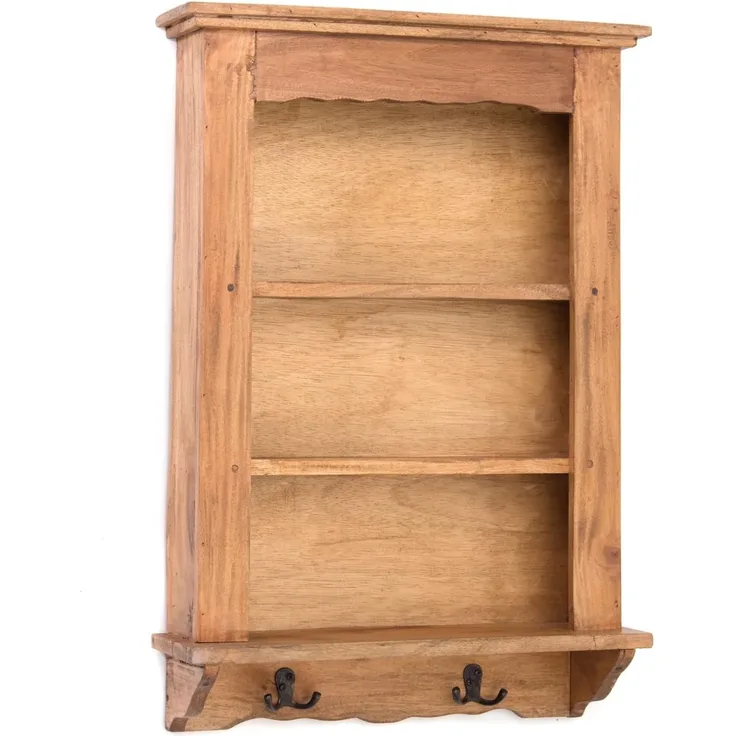 DESIGN DELIGHTS Wandregal WANDREGAL "COUNTRY", Mahagoni Holz, 68 cm, Küchenregal mit Haken